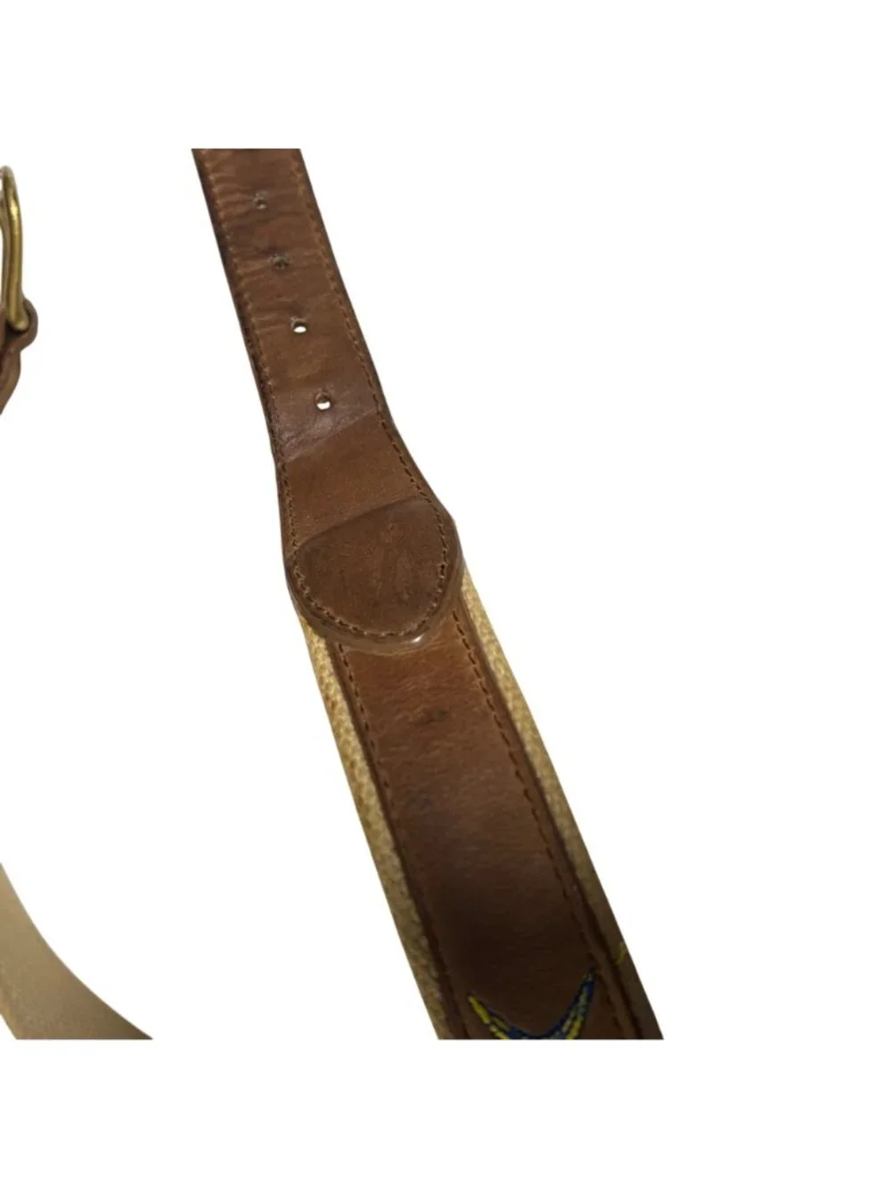 Guy Harvey Brown Leather Canvas Mahi Mahi Fish Belt Mens 32 Preppy Fishing